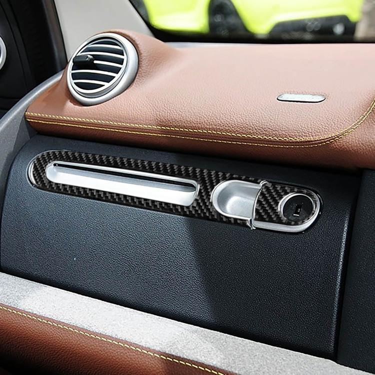Glove box handle trim sticker set with carbon fiber look and red accent strip