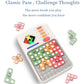 Electronic tangram puzzle game with colored puzzle pieces and button grid