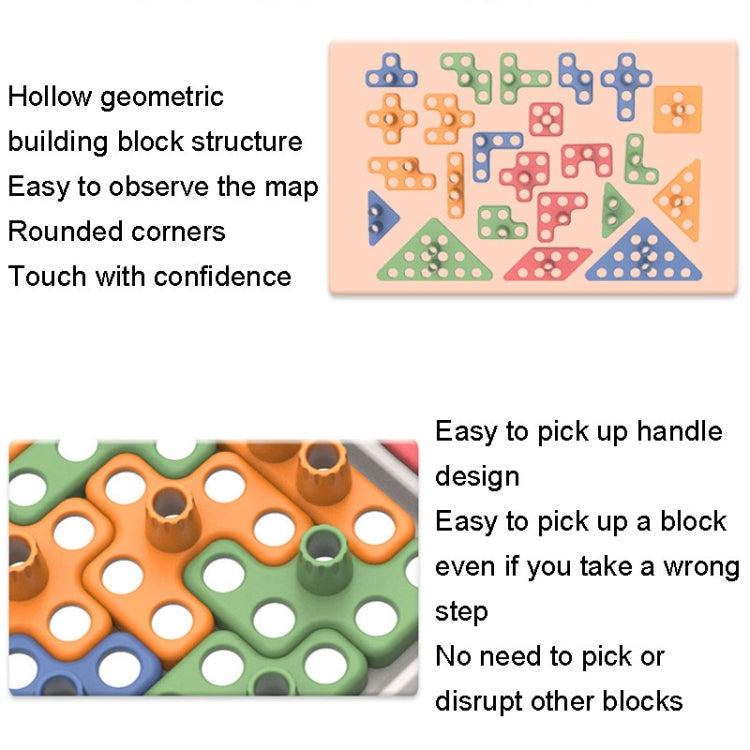 Electronic tangram puzzle game showing building map and rounded button corners