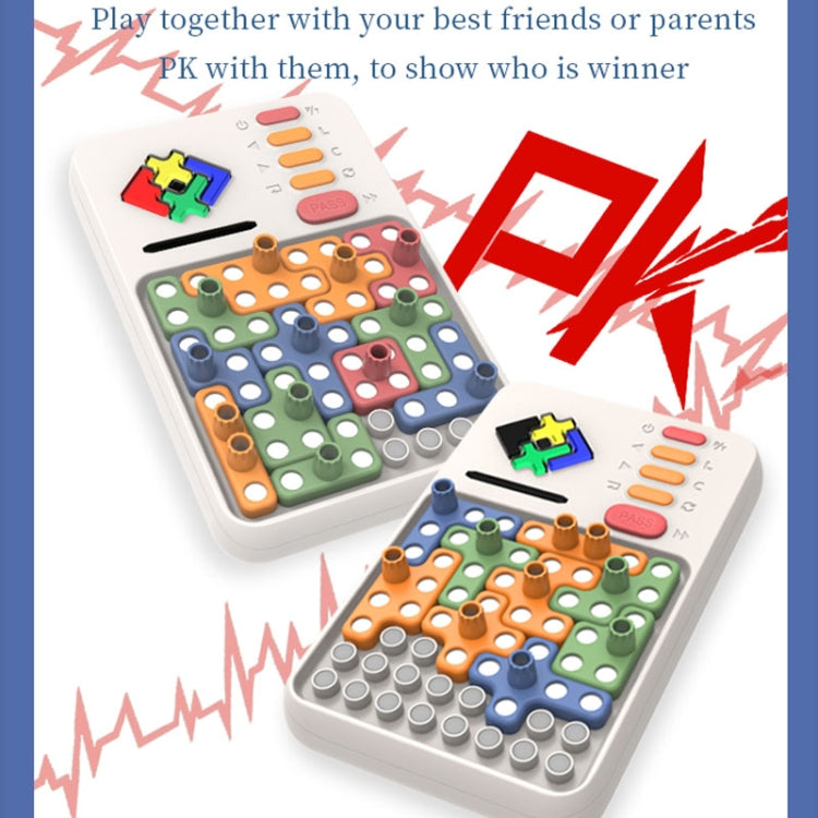Electronic tangram puzzle game with two boards and colorful puzzle pieces