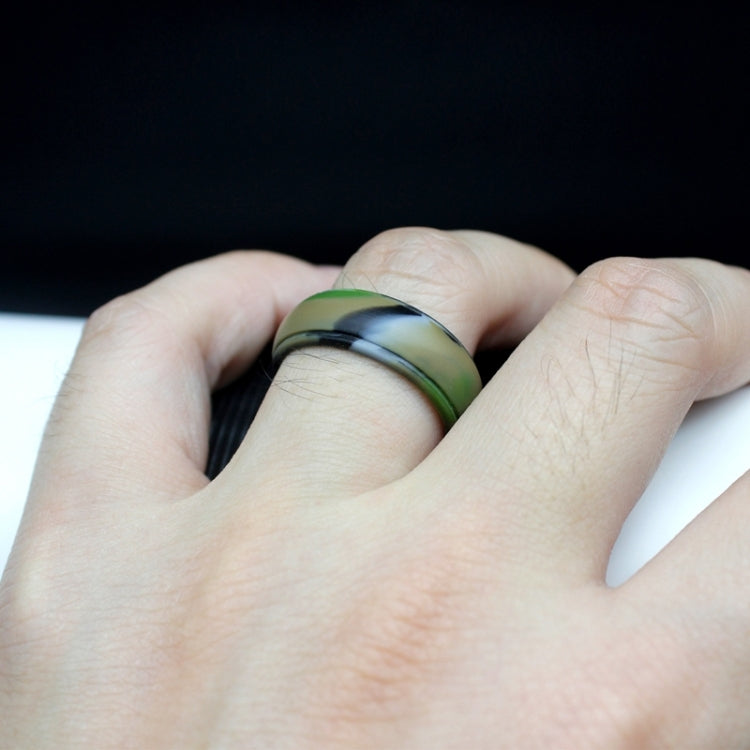 Camo green 8mm curved silicone step ring on finger