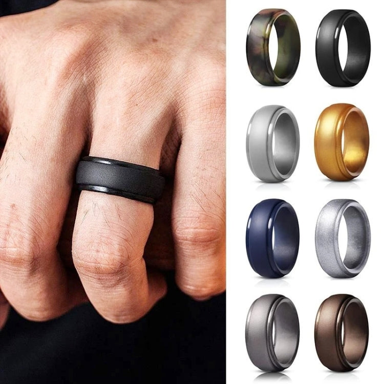 Assorted colors set of 8mm wide curved silicone step rings on display