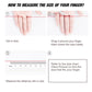 Instructions to measure finger size using rope, then ruler and size chart