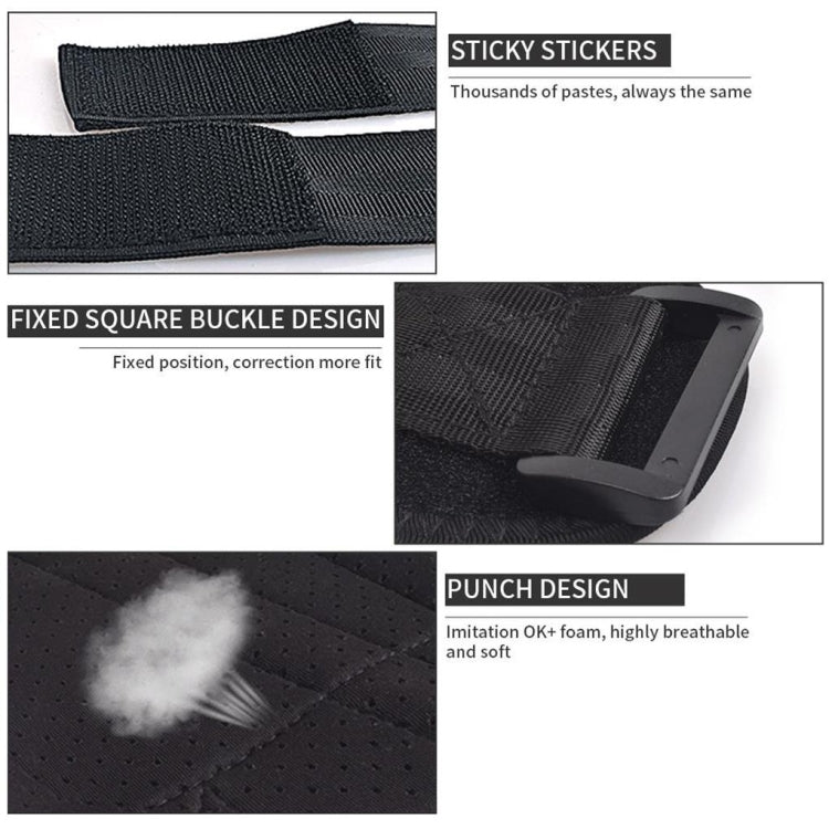 Posture corrector close-up: square buckle and breathable perforated foam texture
