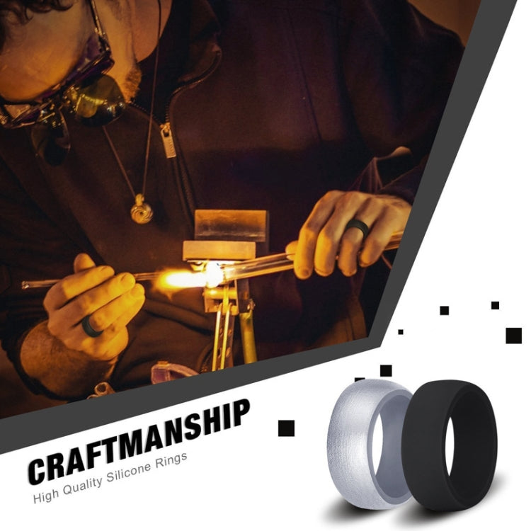 Curved silicone rings, silver and black, shown side by side