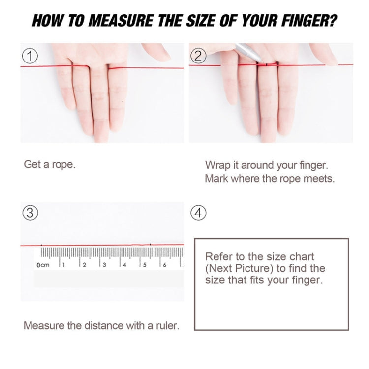 Finger size measuring guide for silicone rings, rope wrap steps illustrated