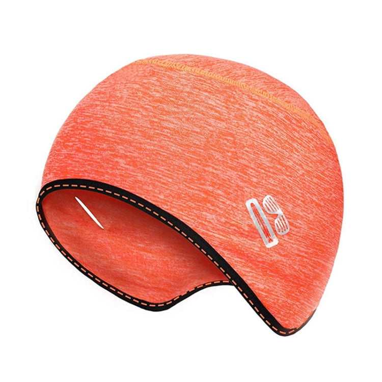 Orange heather knit winter ear-hat skull cap with cactus logo patch and black trim