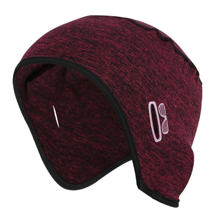 Burgundy red heather knit winter ear-hat skull cap with cactus logo on front