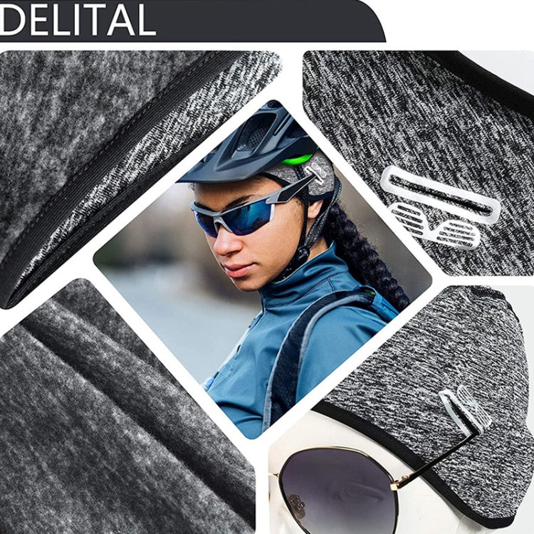 Grey heather skull cap with cactus logo, worn under a riding helmet
