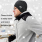 Black knit winter skull cap with cactus logo and fleece lining, worn outdoors