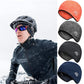 Set of three knit winter helmet lining skull caps: orange, gray, and blue