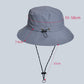 Light gray waterproof fisherman hat with wide brim and drawstring chin cord
