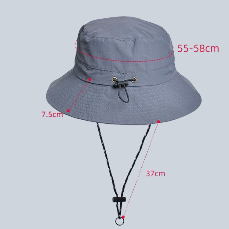 Light gray waterproof fisherman hat with wide brim and drawstring chin cord