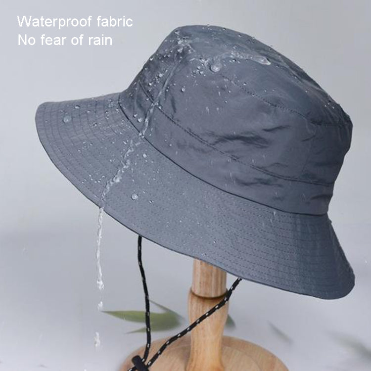 Waterproof light gray fisherman hat with wide brim and raindrop texture