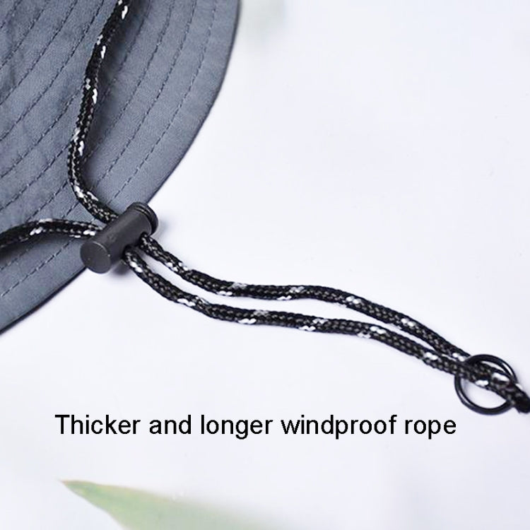 Black chin-strap cord with toggle and long windproof rope for fisherman hat