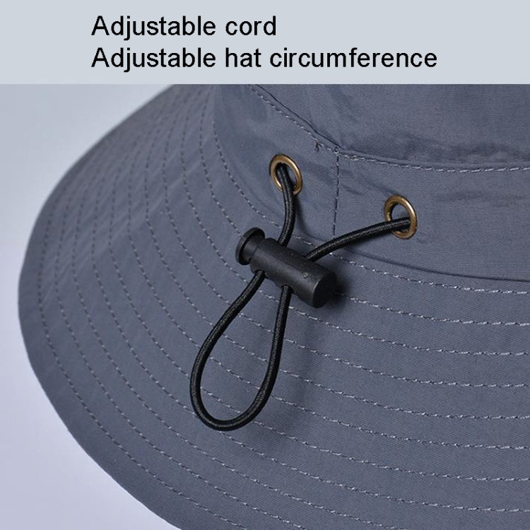 Adjustable drawstring on waterproof gray fisherman hat with metal grommets