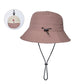 Rose brown foldable bucket sun hat with chin strap and black toggle cord