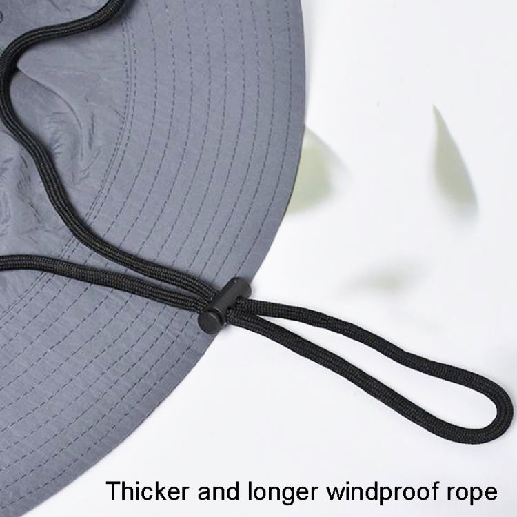 Gray foldable fisherman sun hat with chin strap and drawstring toggle