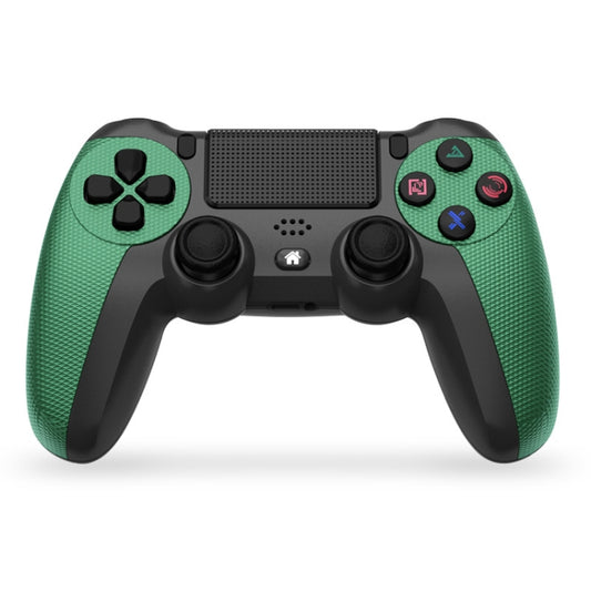 PS4 wireless game controller with textured green grips and black controls