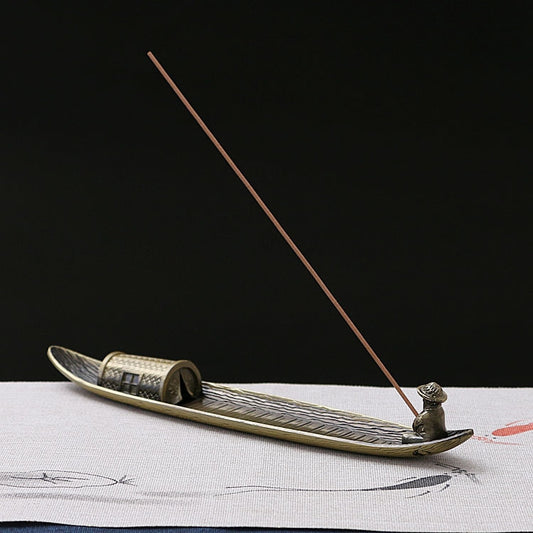 Fisherman Incense Stick Holder Insence Burner Ash Catcher Insense Stand, Fishing Boat, Bamboo Raft