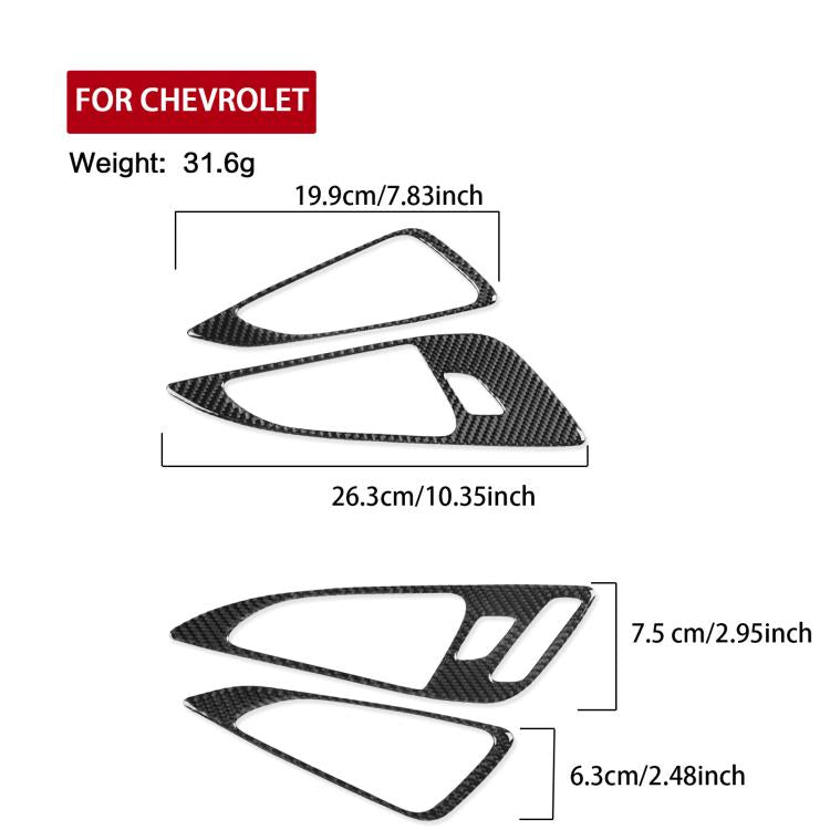 Black carbon-fiber door handle sticker set, 4-piece with size markings
