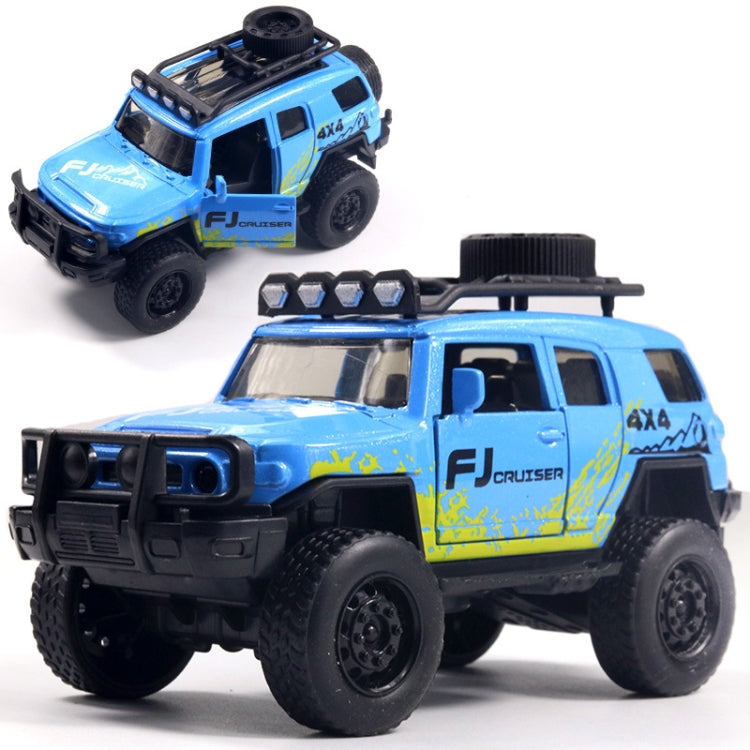 Blue off-road alloy toy car with black grille and oversized tread tires