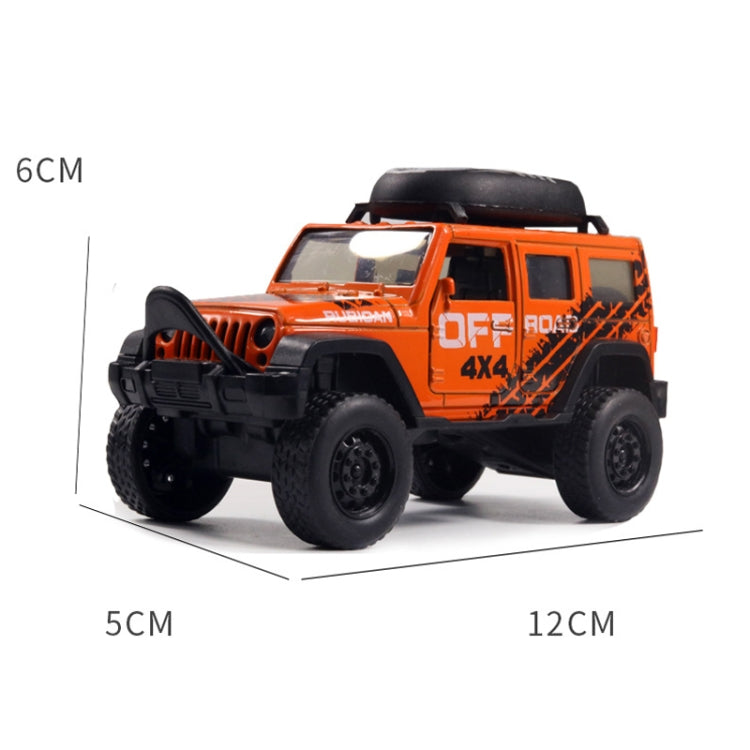 Orange off-road alloy toy car with black front bumper and rugged wheels