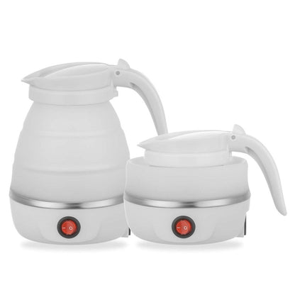 Portable folding electric silicone kettle, white two-piece set with red power switch