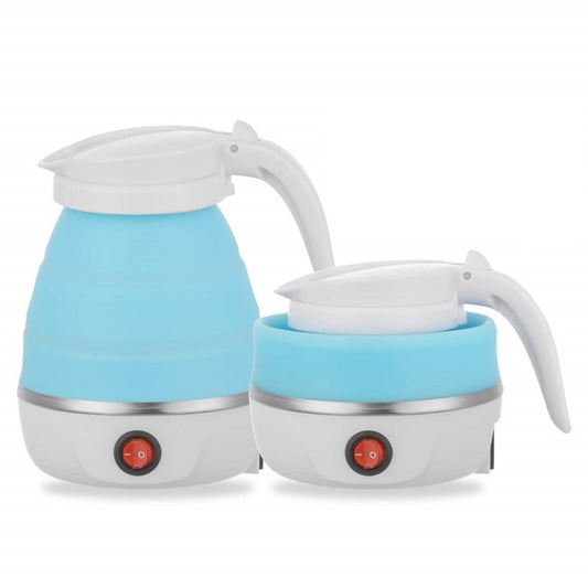 Portable folding electric silicone kettle, blue two-piece set with red power switch