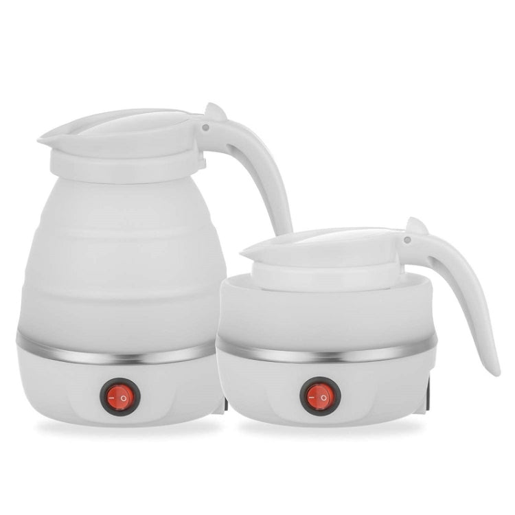 Portable folding electric silicone kettle set, white with spout and red power button