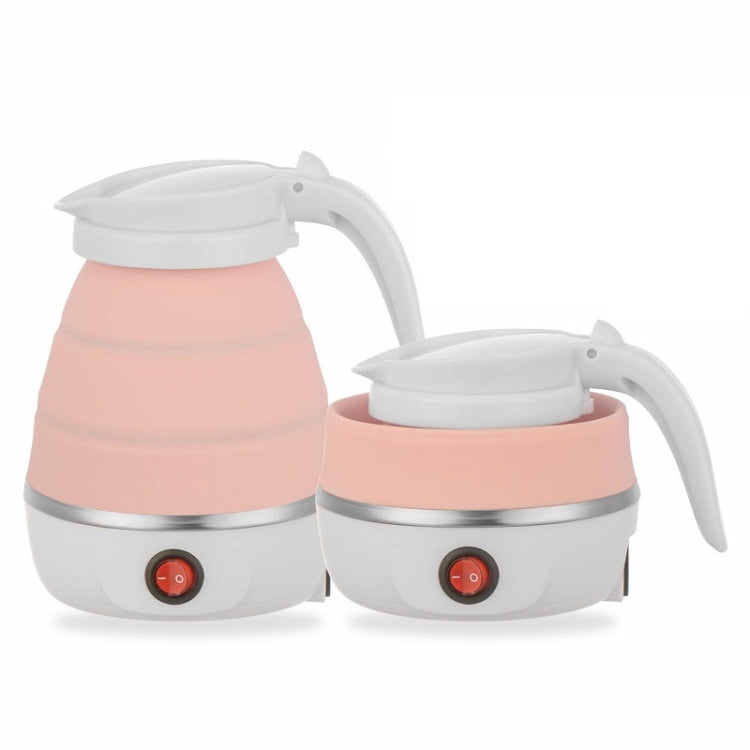 Portable folding electric silicone kettle set, pink pair with folding spout and base