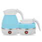 Portable folding electric silicone kettle set, blue pair with folding spout and base