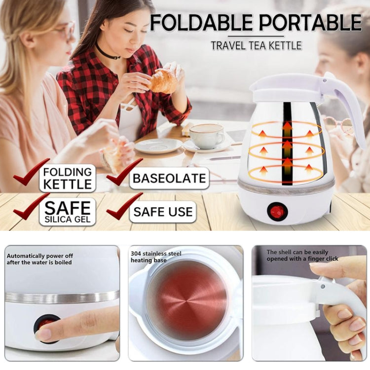 White base folding silicone electric kettle with red power button and open kettle top