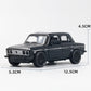 Small black die-cast alloy car model toy with open door detail