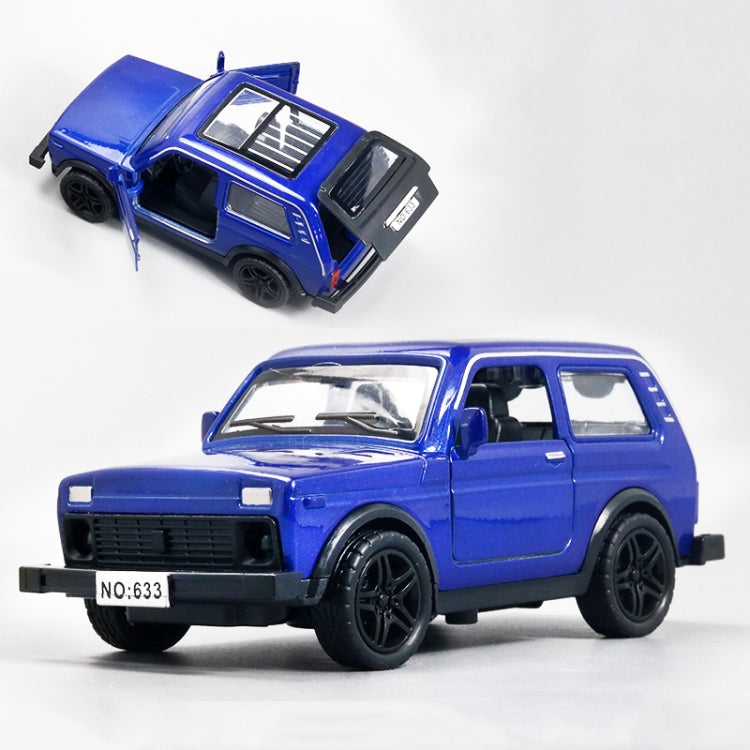 Blue die-cast alloy car model toy with open door and black wheels