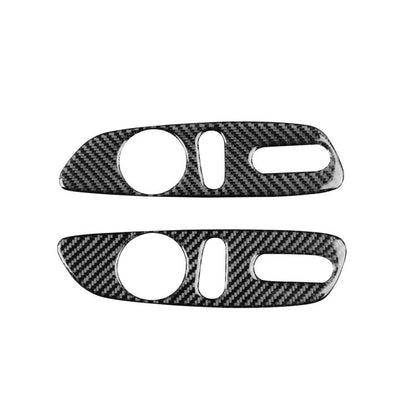 2-piece black carbon-fiber seat adjustment button sticker set with circular and bar cutouts