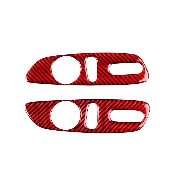 2-piece red carbon-fiber seat adjustment button sticker set with circular and bar cutouts