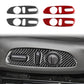 Seat adjustment button sticker set with black and red carbon-fiber panels and cutouts