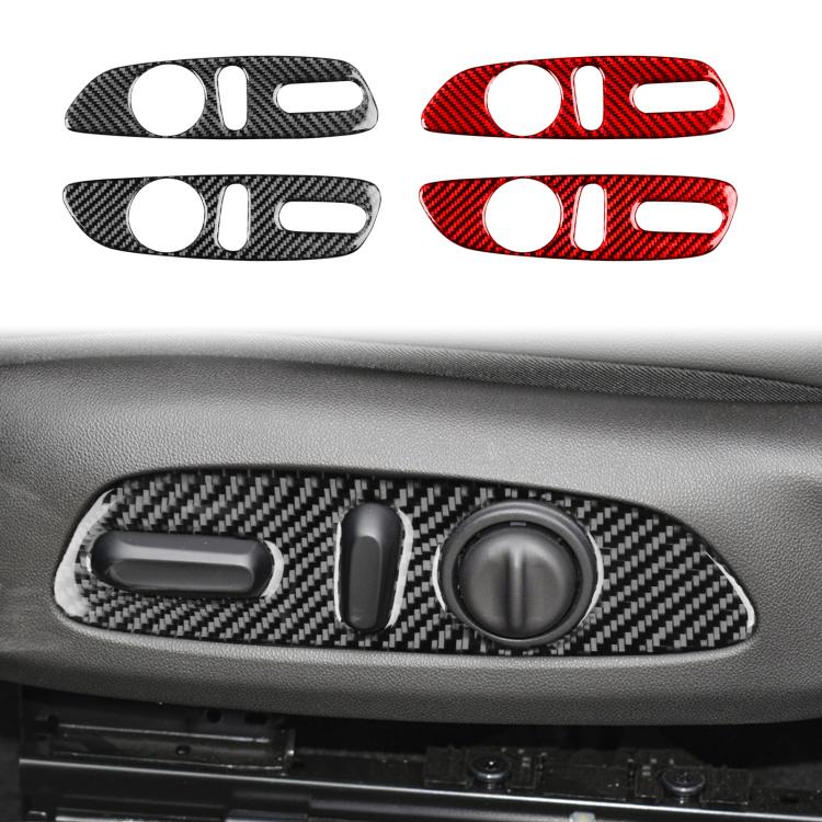 Seat adjustment button sticker set with black and red carbon-fiber panels and cutouts
