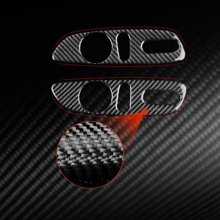 2-piece carbon-fiber seat button sticker set in black with highlighted woven texture detail