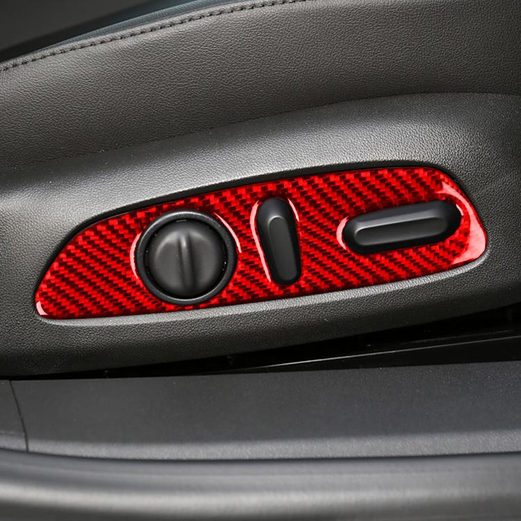 Red carbon-fiber seat adjustment sticker with circular knob area and side bar cutouts