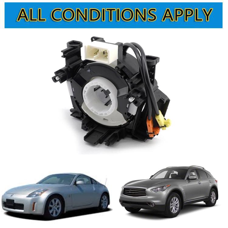Steering wheel clock spring coil assembly in black housing with wiring harness