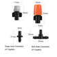 Drip irrigation spray head components with orange top and black barbed connectors