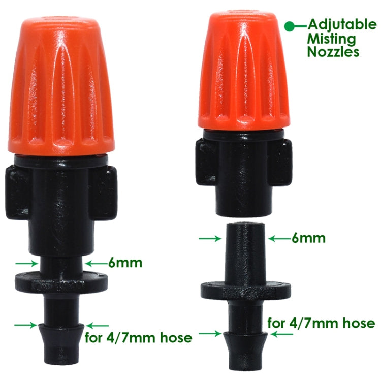 Two orange drip irrigation spray heads with black base for 4/7mm hose