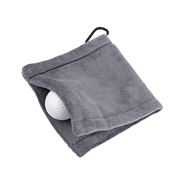 Grey microfiber fleece golf ball cleaning towel with carabiner hook