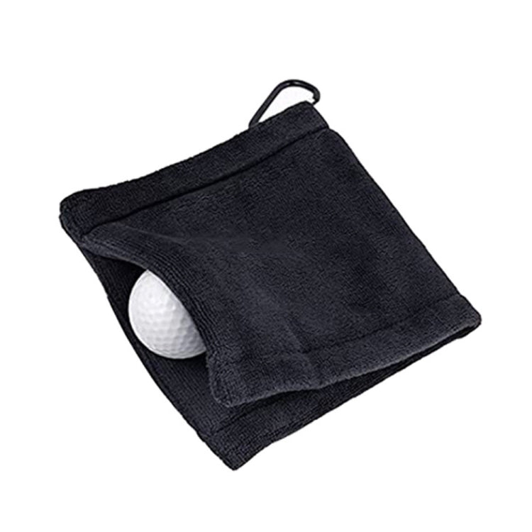 Black microfiber fleece golf ball cleaning towel with carabiner hook