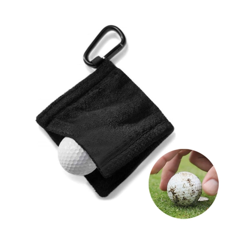 Black microfiber fleece golf ball cleaning towel with carabiner loop