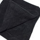 Black microfiber fleece golf ball cleaning towel close-up with stitched edge