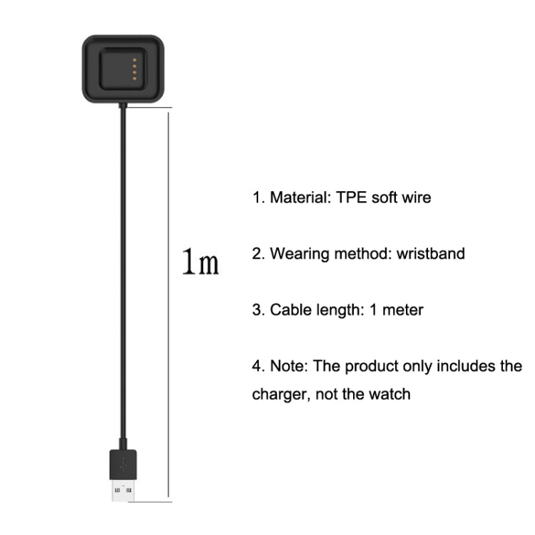1m black charging cable with USB plug and watch dock base