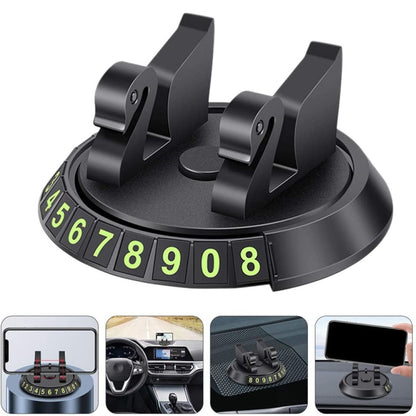 Black car phone holder base with numbered dial and two adjustable clamps, 360 rotation